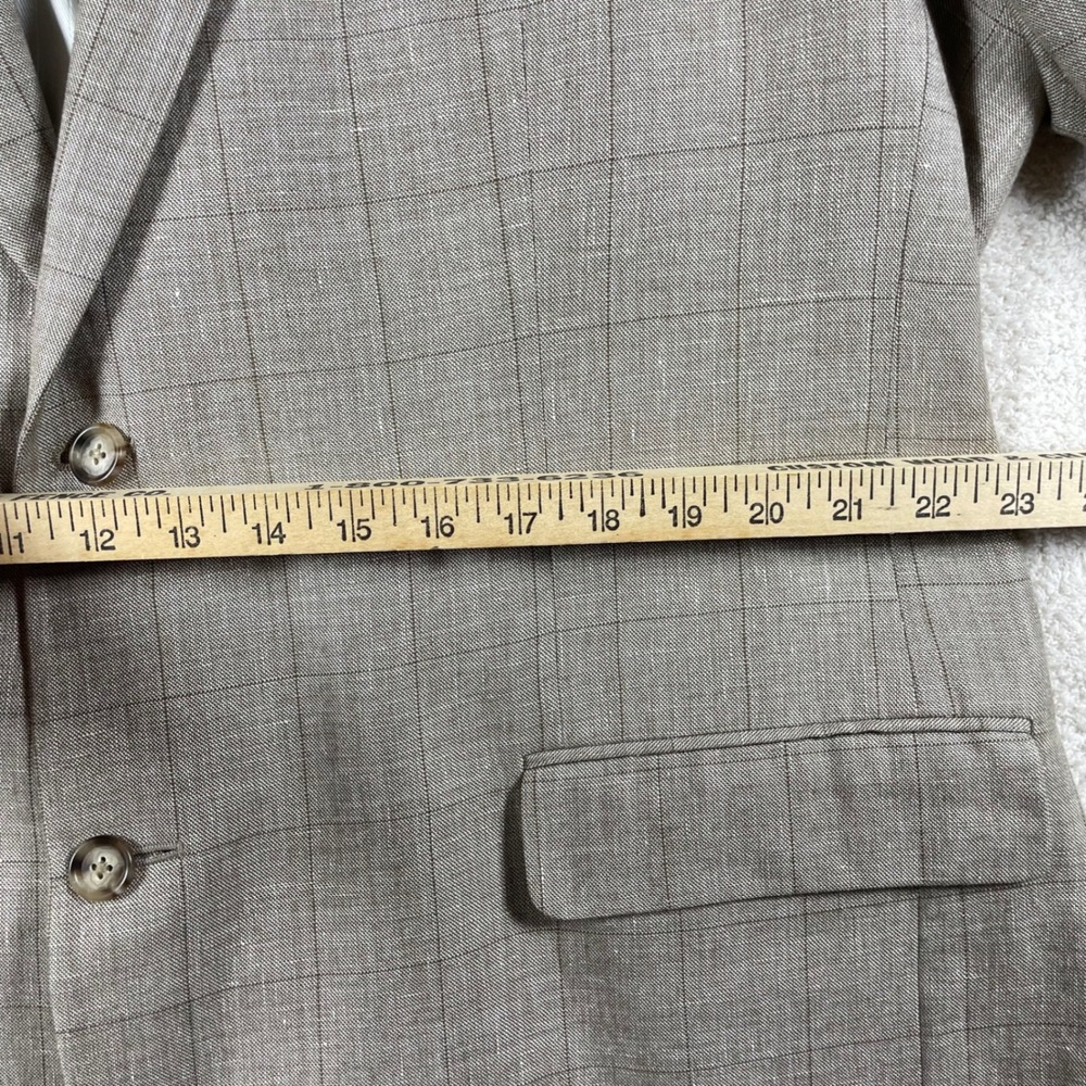 Jos A Bank Linen Silk Wool Executive Blazer 50L Tan Windowpane Plaid Sport Coat - Picture 13 of 14
